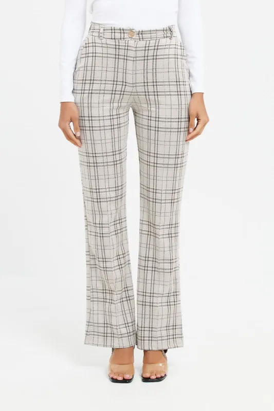 Women Grey Checkered Wide Leg Trouser sold by Redtag