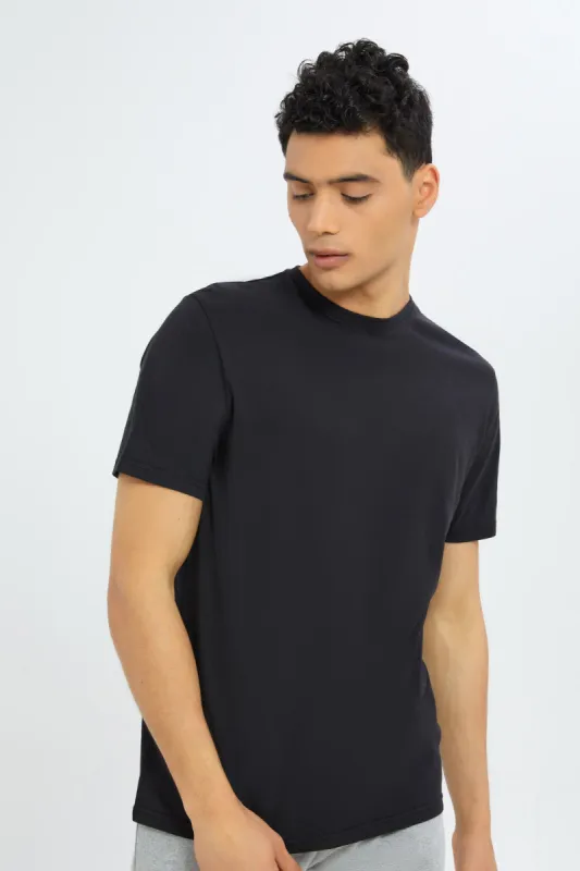 Black Crew Neck Regular Fit T-Shirt sold by Redtag