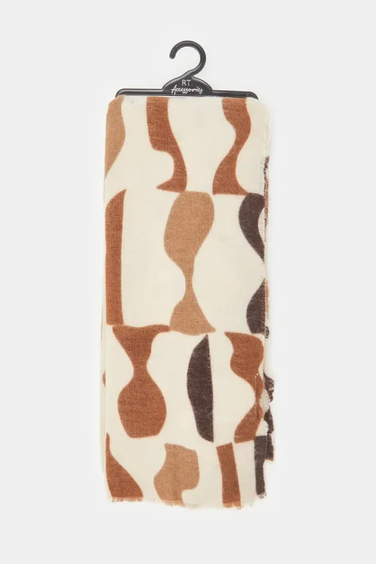Women Beige And Brown Knitted Blanket Scarf sold by Redtag
