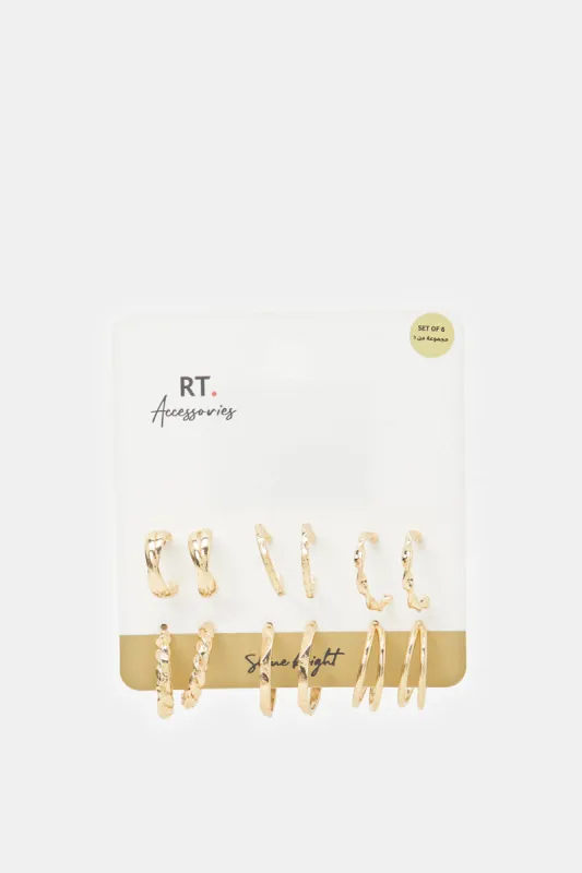 Women Gold Embellished Earrings Set (6 Pairs) sold by Redtag