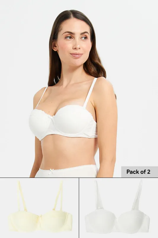 Women Yellow And Ivory Balconette Bra Set (Pack of 2) sold by Redtag