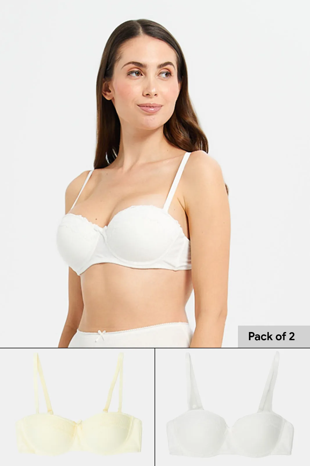 Women Yellow And Ivory Balconette Bra Set (Pack of 2) sold by Redtag