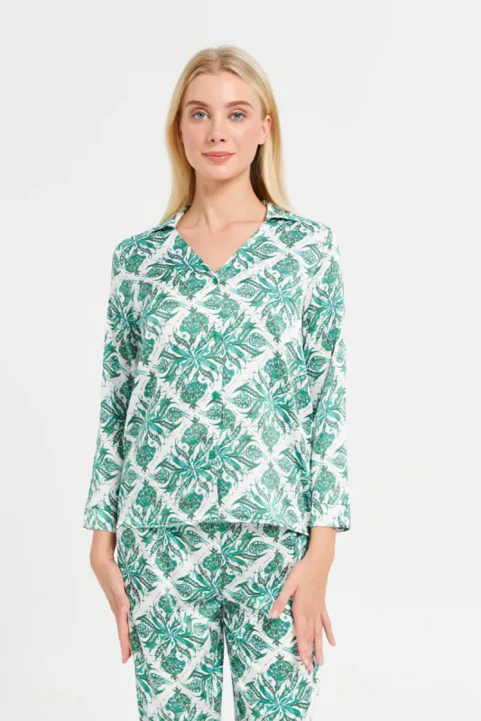 Women Green Satin Classic Nightshirt sold by Redtag