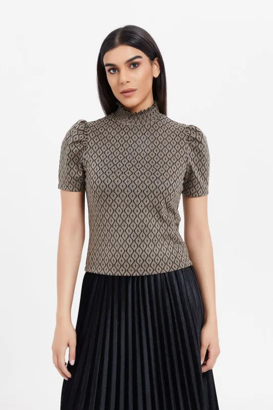 Women Black And Beige Embellished Top sold by Redtag