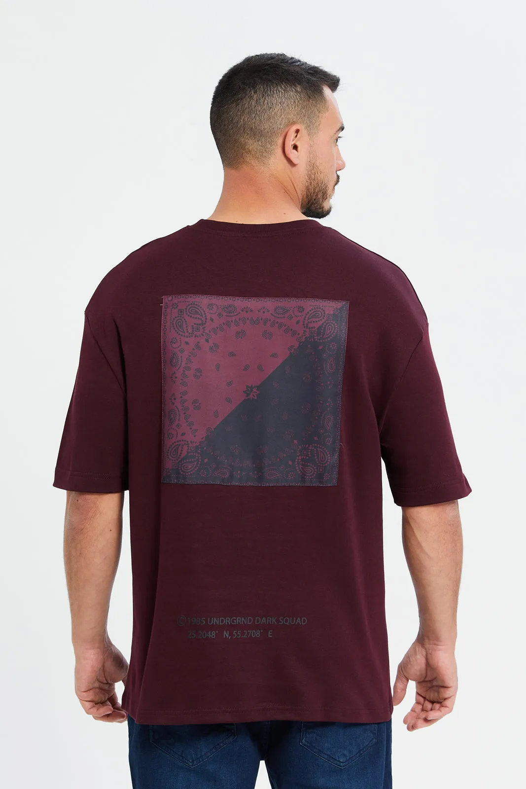 Men Burgandy Bandana Print T-Shirt sold by Redtag product image thumbnail 3