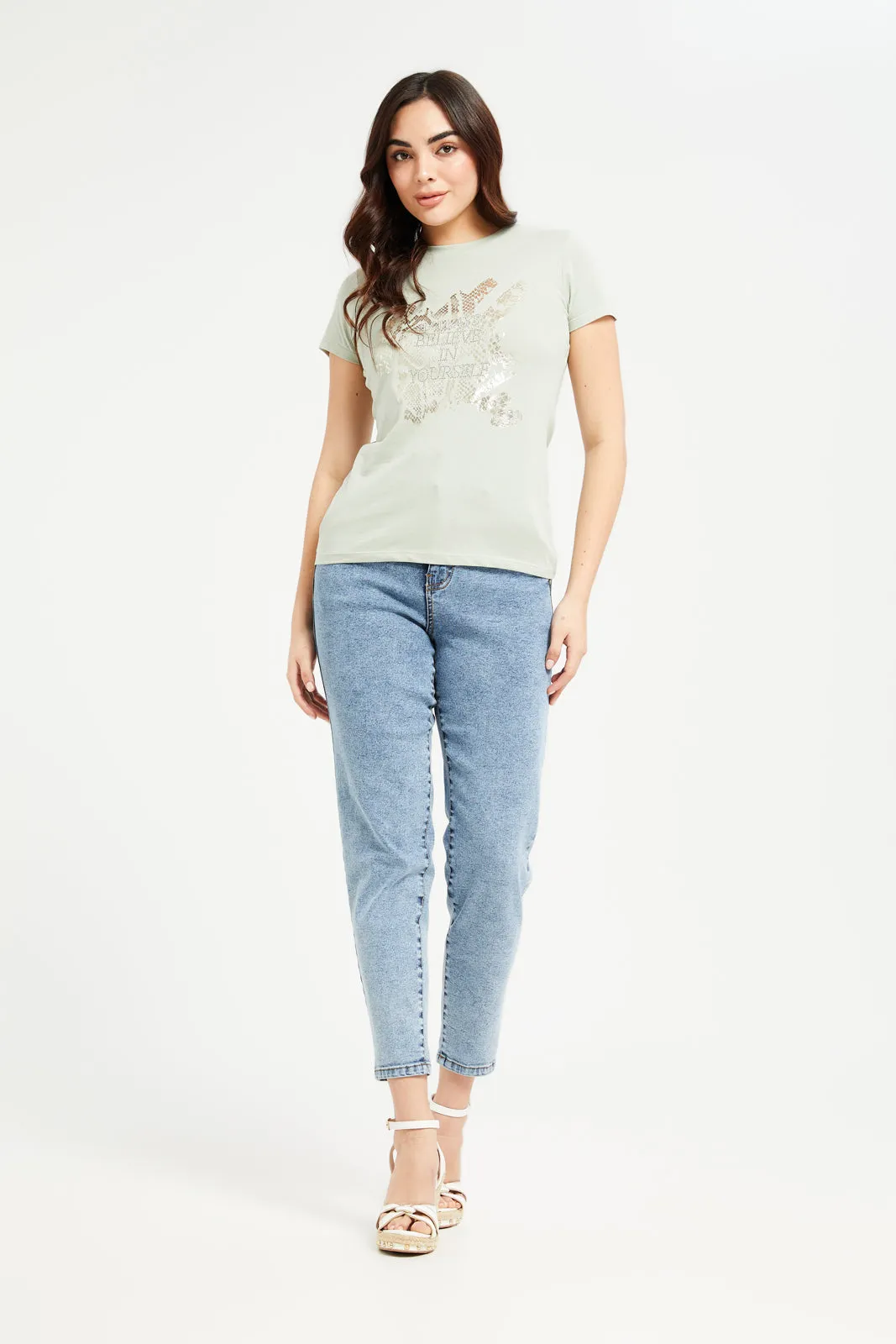 Women Green Believe Printed T-Shirt sold by Redtag product image thumbnail 2