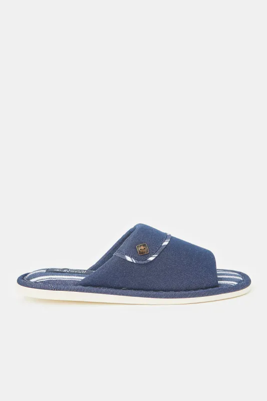 Men Blue Striped Denim Slippers sold by Redtag