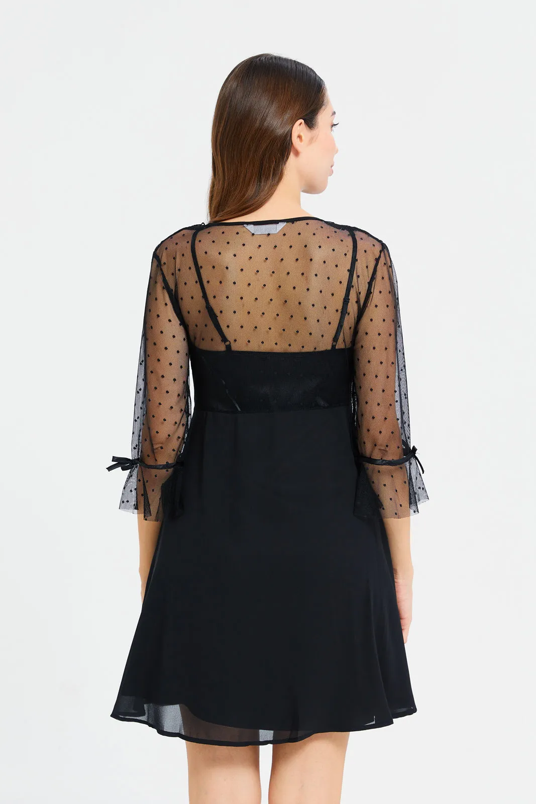 Women Black Mesh Chemise And Robe Set (2 Piece) sold by Redtag product image thumbnail 5