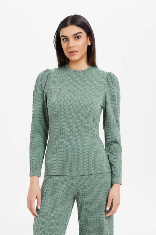 Women Teal Textured Top sold by Redtag