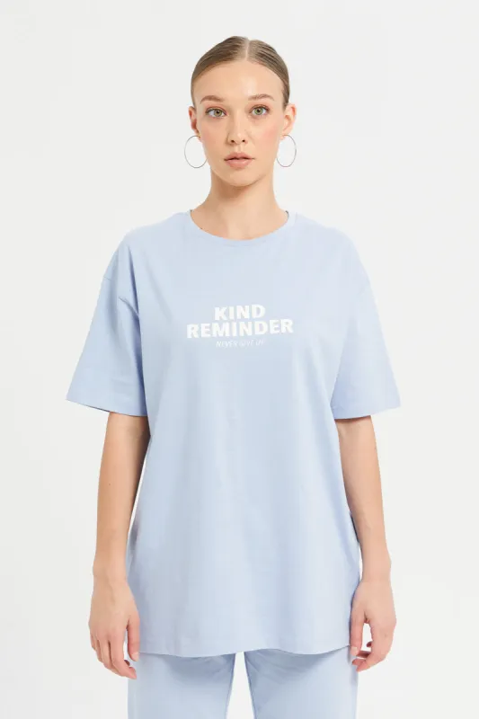 Women Blue Oversize Printed T-Shirt sold by Redtag