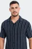 Men Black Striped Resort Shirt sold by Redtag