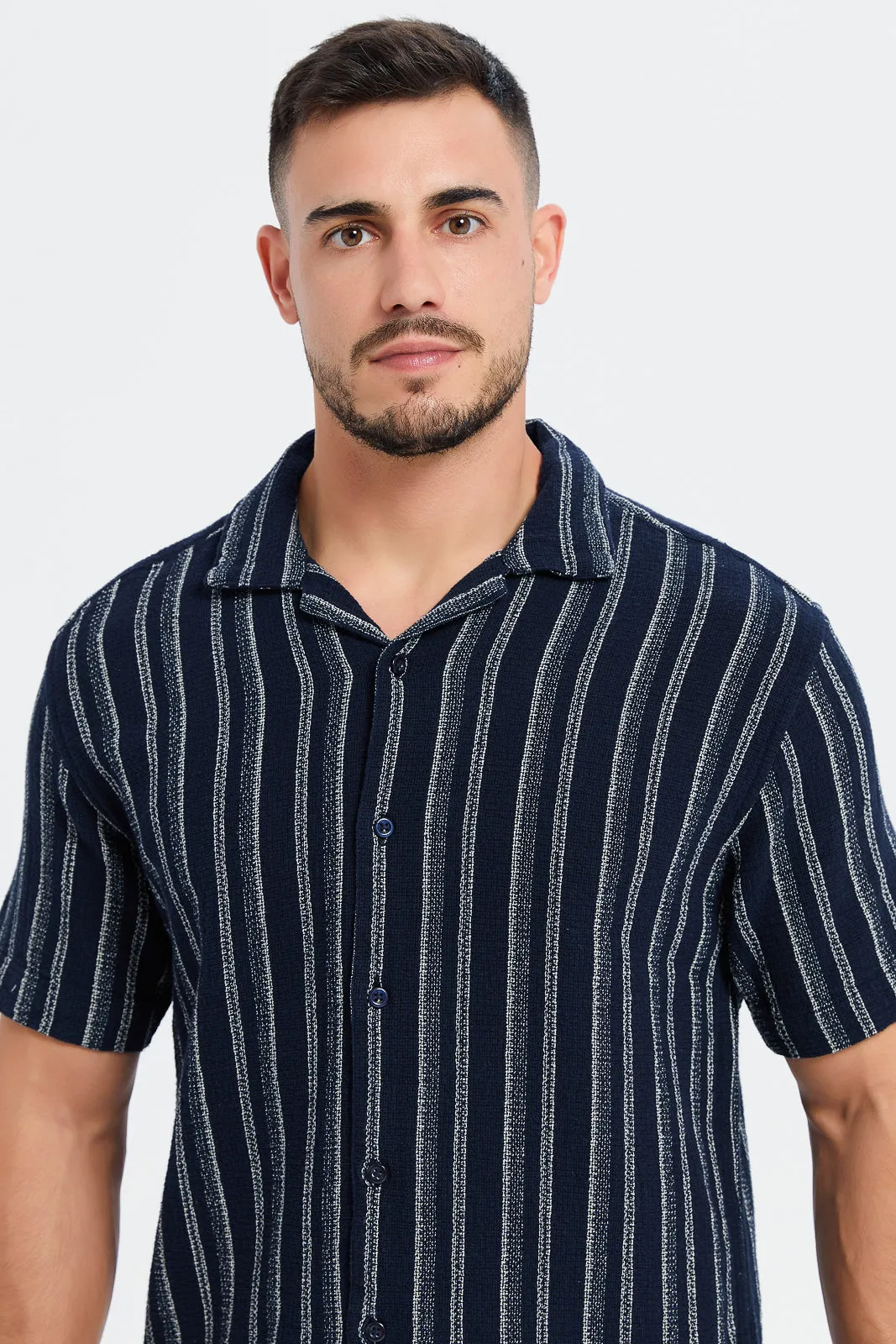Men Black Striped Resort Shirt sold by Redtag product image thumbnail 4