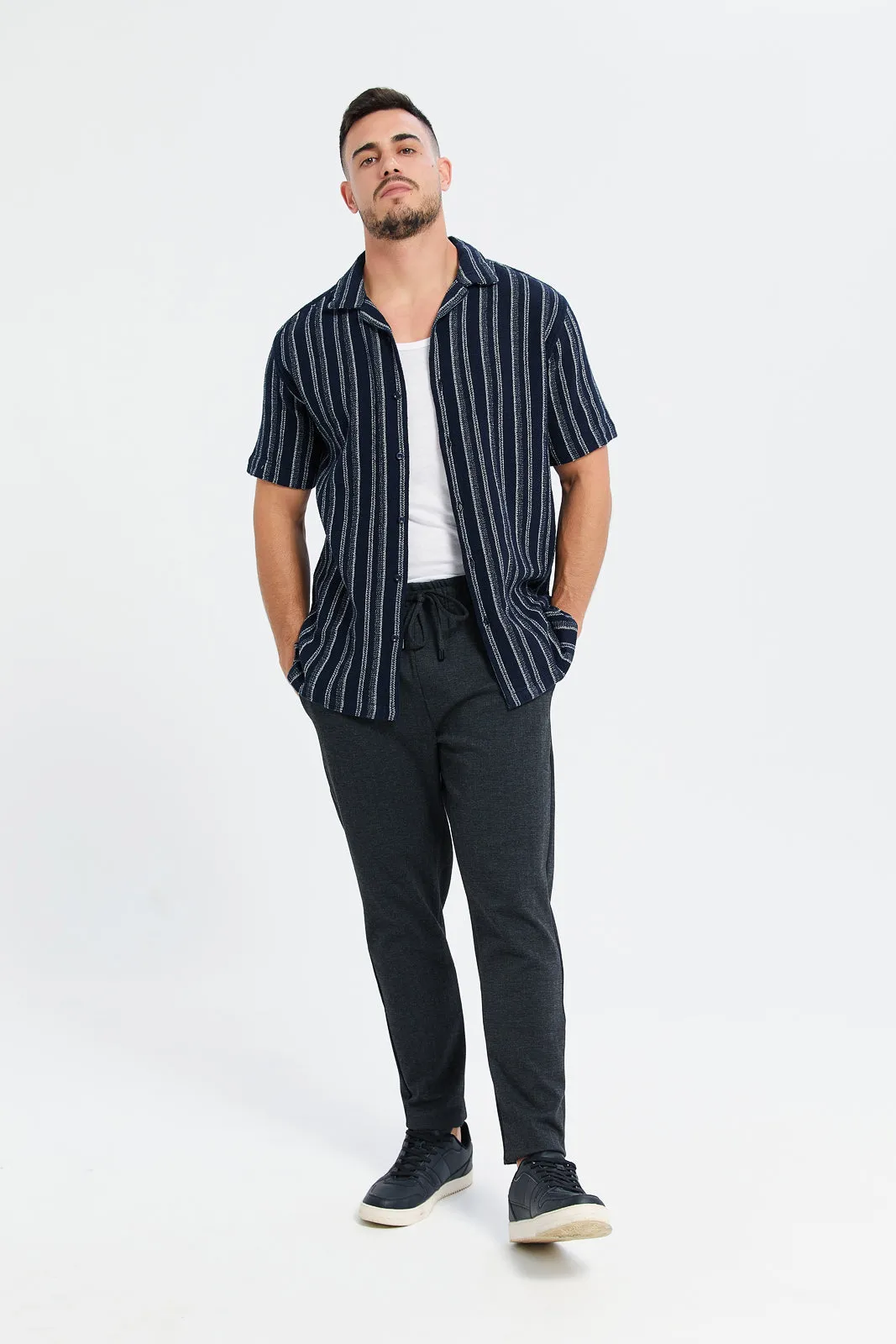 Men Black Striped Resort Shirt sold by Redtag product image thumbnail 2