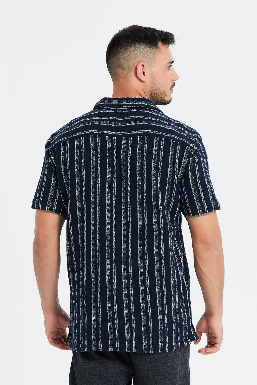 Men Black Striped Resort Shirt sold by Redtag product image thumbnail 3