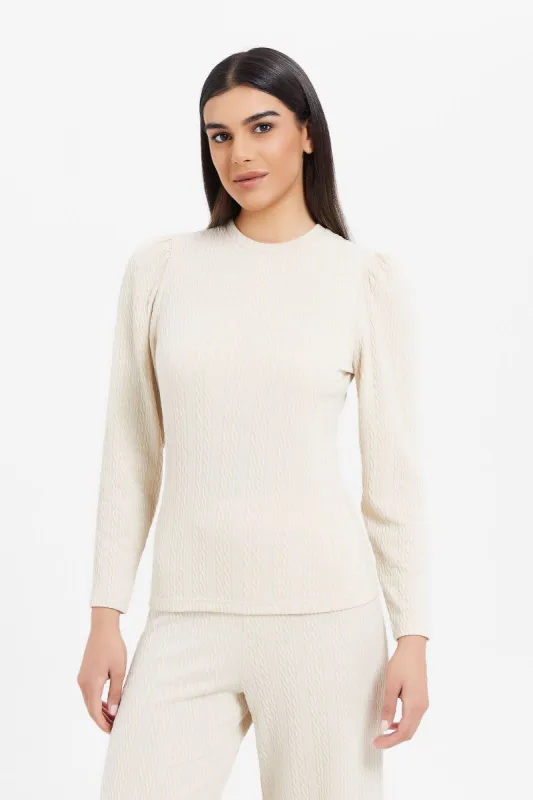 Women Ecru Textured Top sold by Redtag
