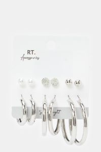 Women Silver Embellished Earrings Set (6 Pairs) sold by Redtag