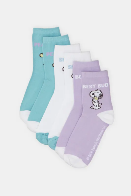 Women Snoopy Print Ankle Length Socks (3 Pairs) sold by Redtag