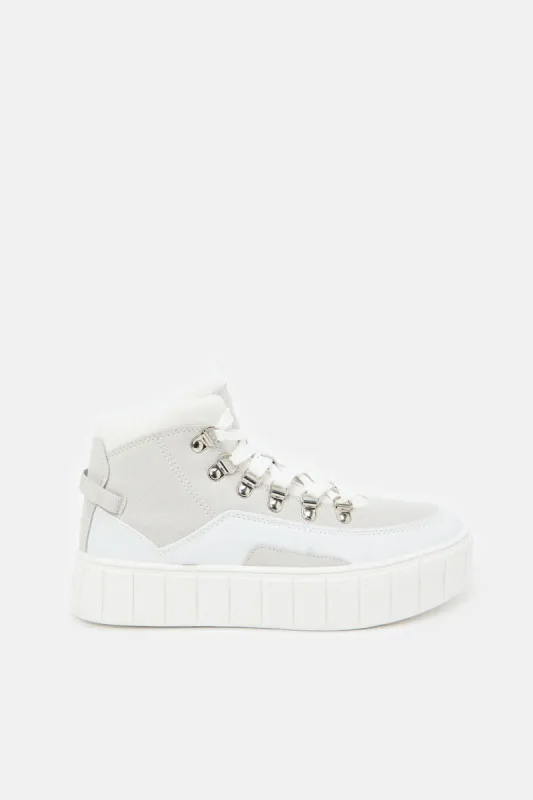 Women White Hightop With Silver Trim Shoes sold by Redtag