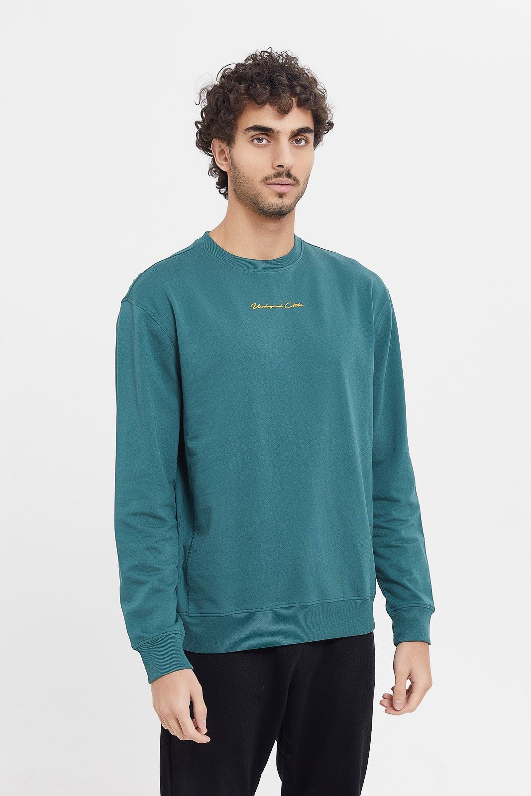 Men Teal Embroidered Sweatshirt sold by Redtag