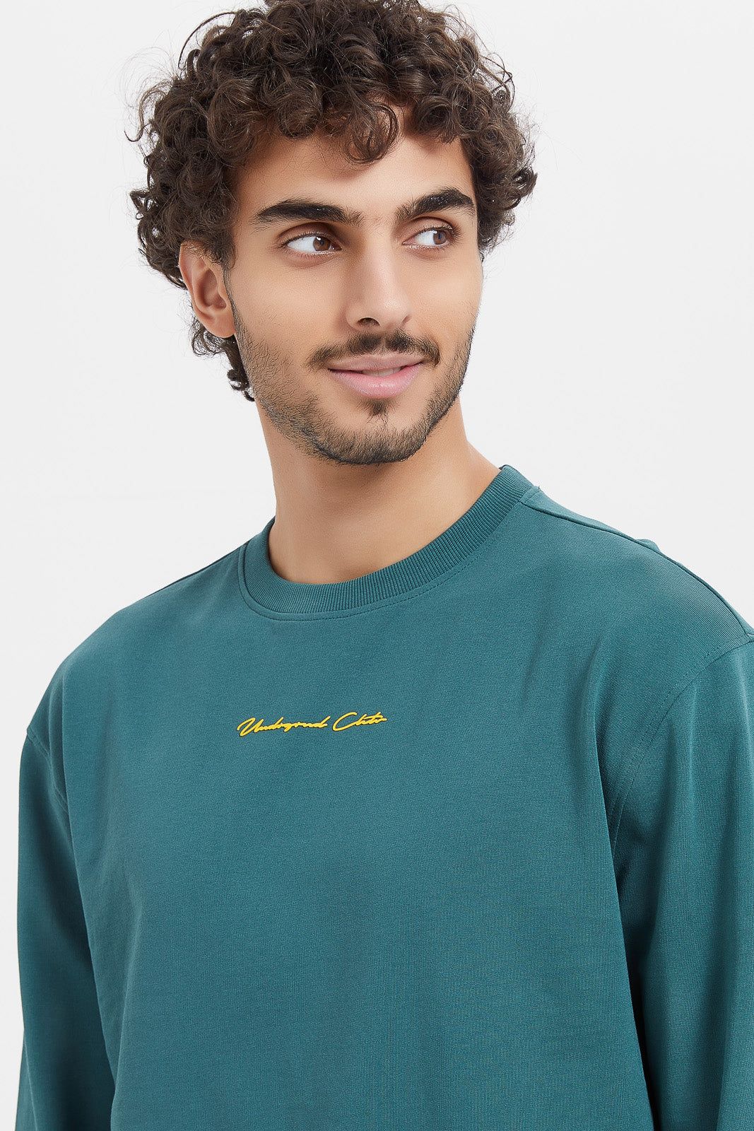 Men Teal Embroidered Sweatshirt sold by Redtag product image thumbnail 4