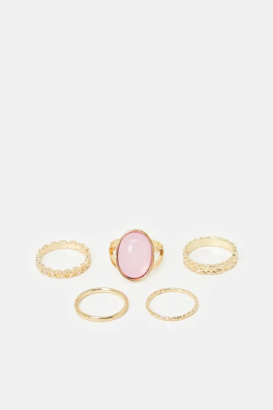 Women Gold Embellished Ring Set(5 Piece) sold by Redtag