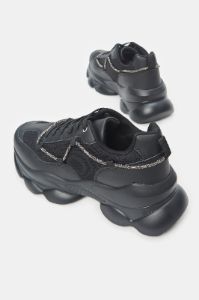 Women Black Chunky Trainer With Silver Trims sold by Redtag