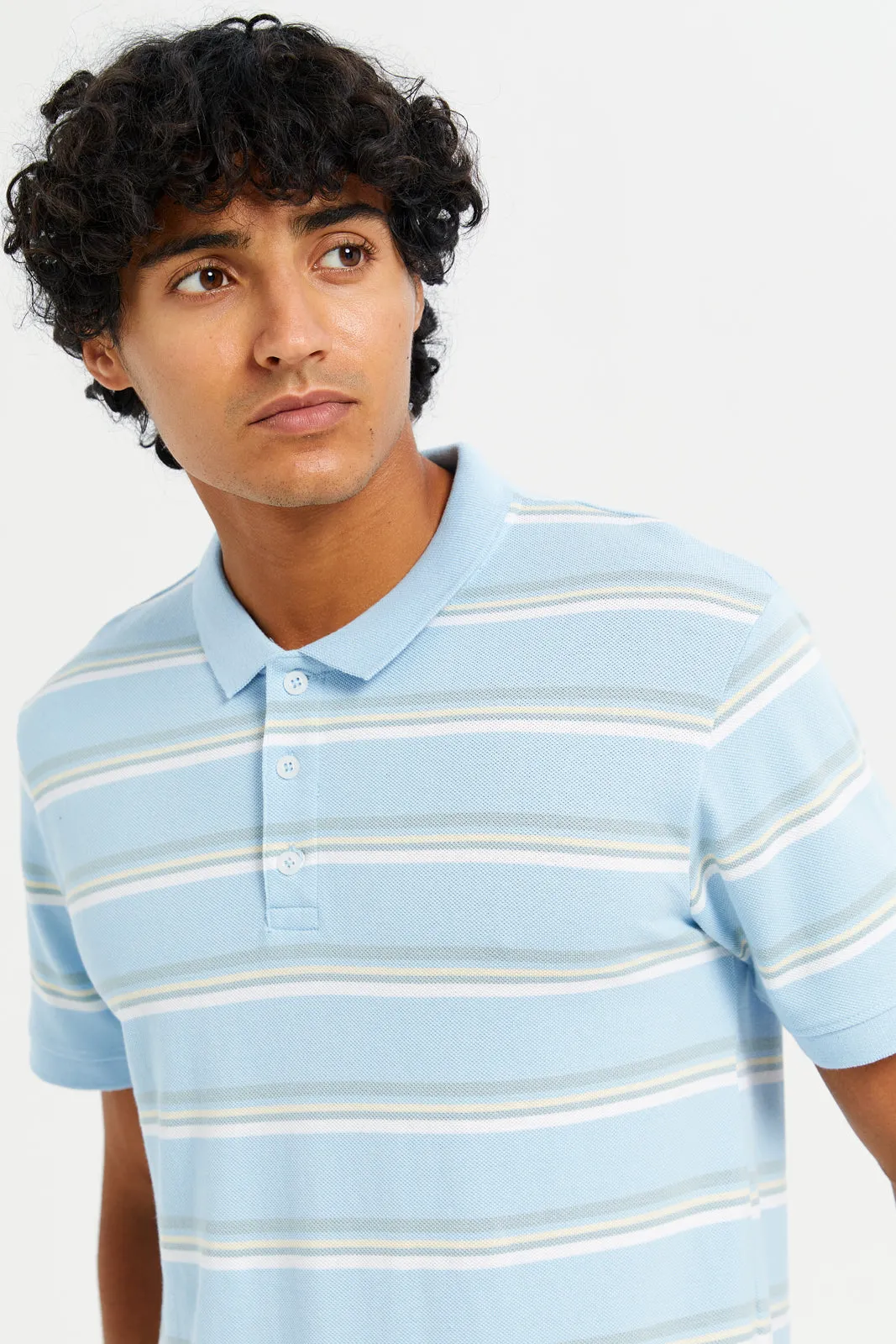 Men Blue Striped Polo Shirt sold by Redtag product image thumbnail 4