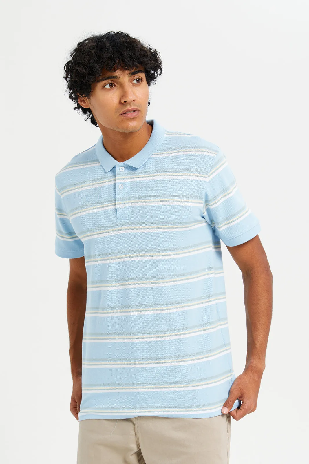 Men Blue Striped Polo Shirt sold by Redtag