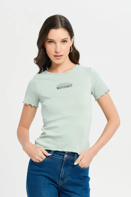 Women Mint Ribbed T-Shirt sold by Redtag