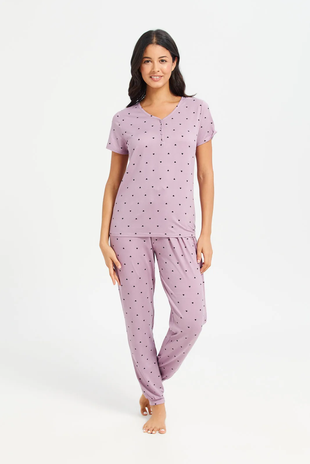 Women Mauve Printed Pajama Set (2 Piece) sold by Redtag