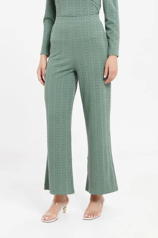 Women Teal Wide Leg Textured Trousers sold by Redtag