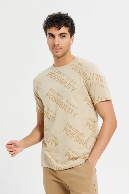 Men Beige Graphic T-Shirt sold by Redtag