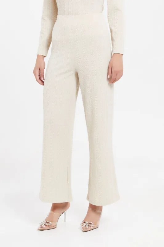 Women Ecru Wide Leg Trousers sold by Redtag