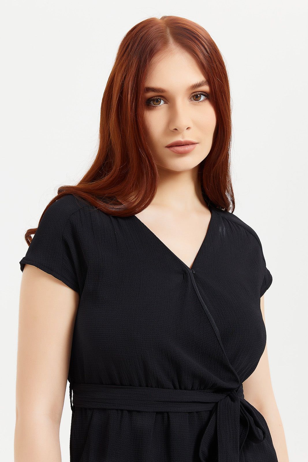 Women Black Belted Midi Wrap Dress sold by Redtag product image thumbnail 3