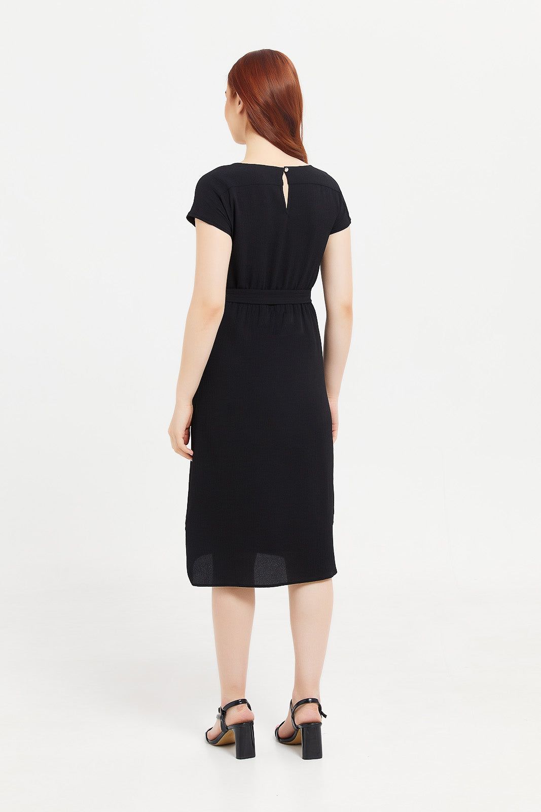 Women Black Belted Midi Wrap Dress sold by Redtag product image thumbnail 2