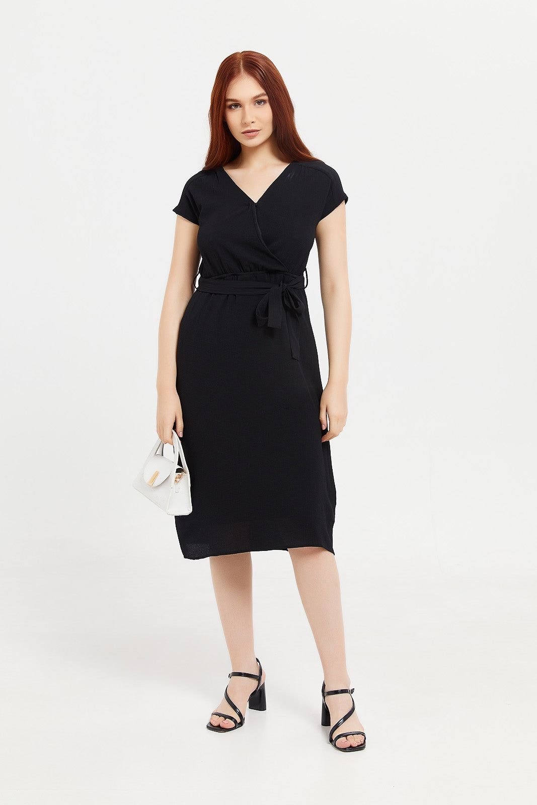 Women Black Belted Midi Wrap Dress sold by Redtag product image thumbnail 4