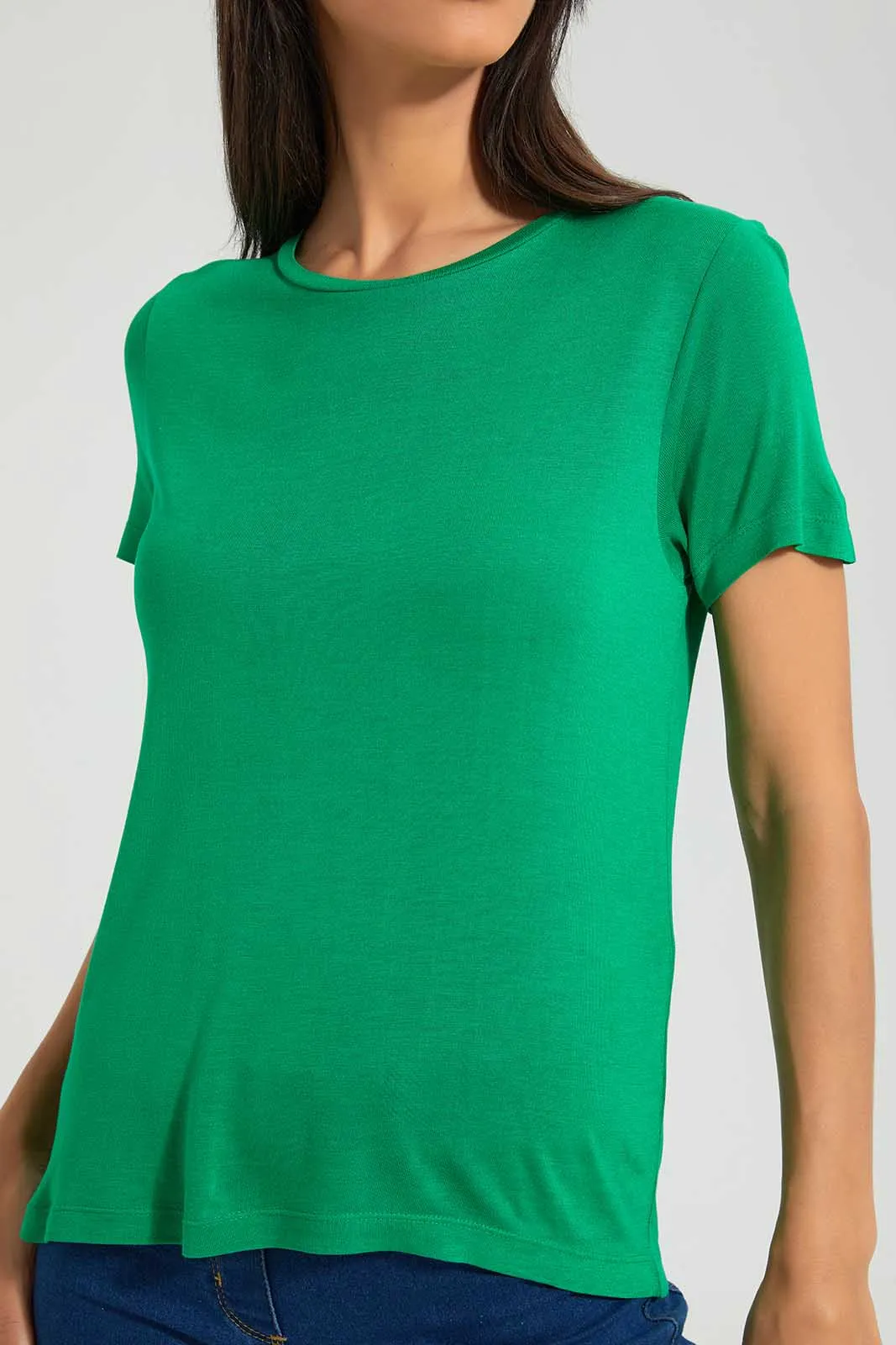 Green Solid T-Shirt sold by Redtag product image thumbnail 3