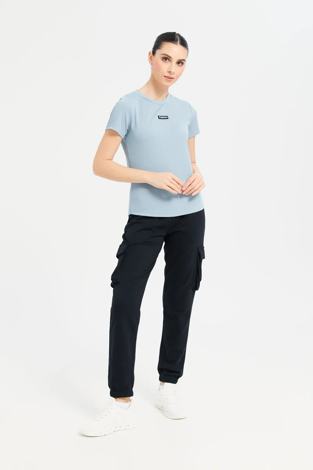 Women Blue Plain Rib T-Shirt sold by Redtag product image thumbnail 3