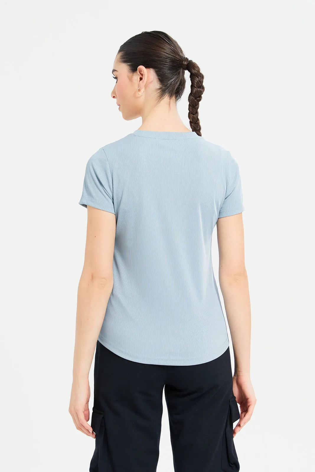 Women Blue Plain Rib T-Shirt sold by Redtag product image thumbnail 2