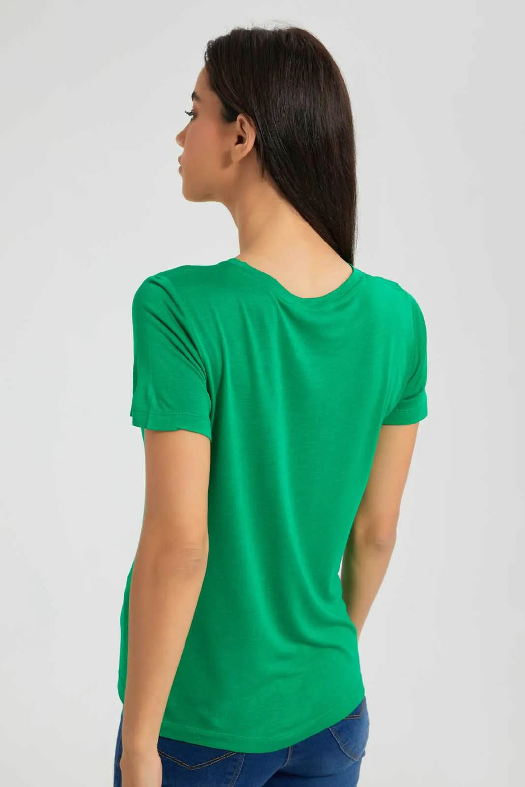 Green Solid T-Shirt sold by Redtag product image thumbnail 4