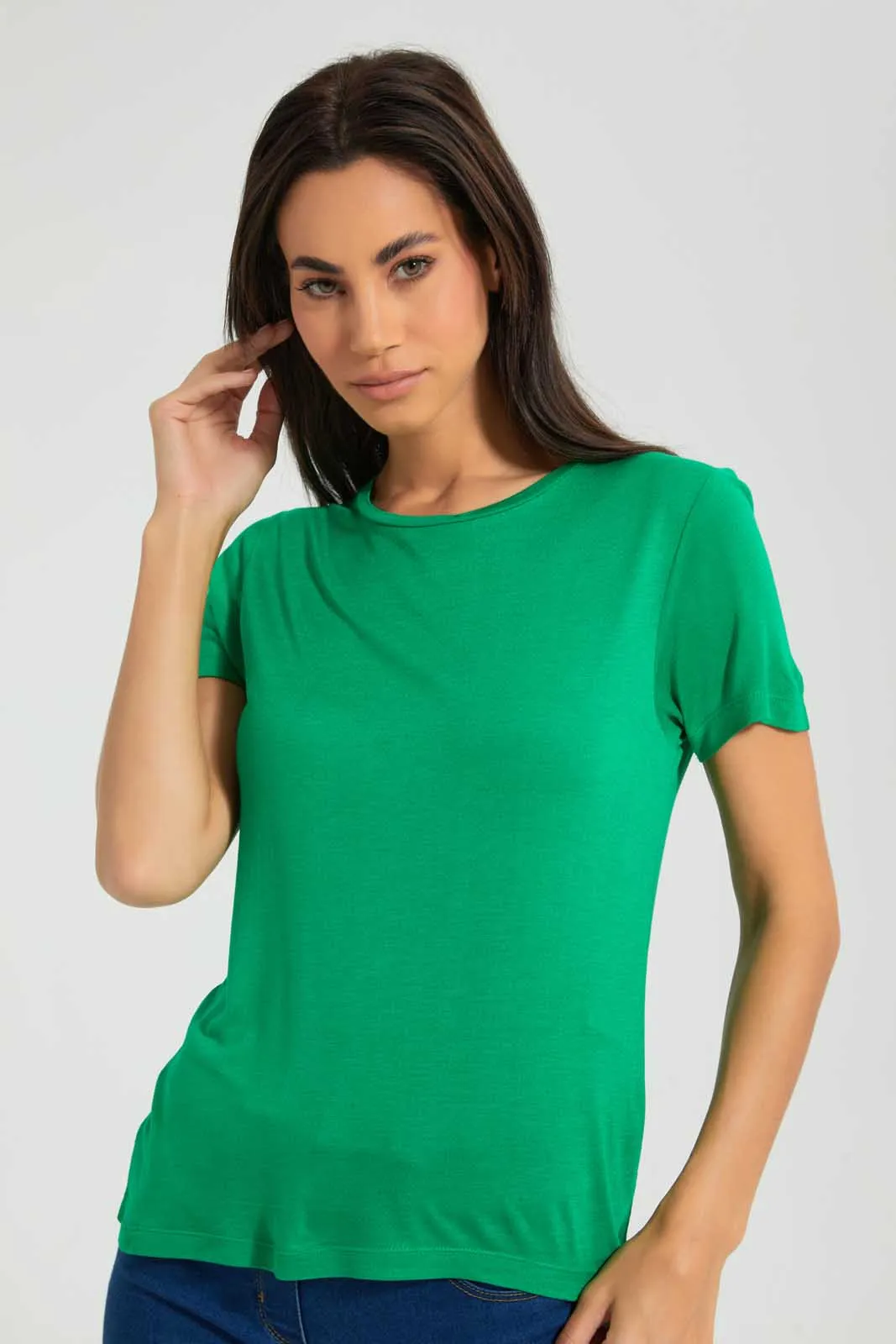 Green Solid T-Shirt sold by Redtag