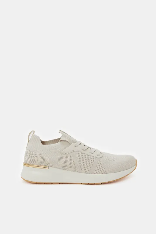 Women Beige Flyknit Sneakers sold by Redtag