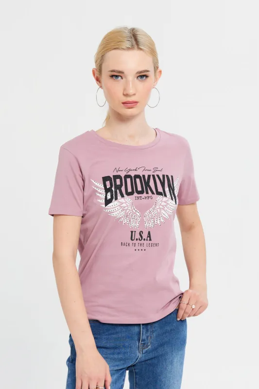 Women Mauve Embellished T-Shirt sold by Redtag