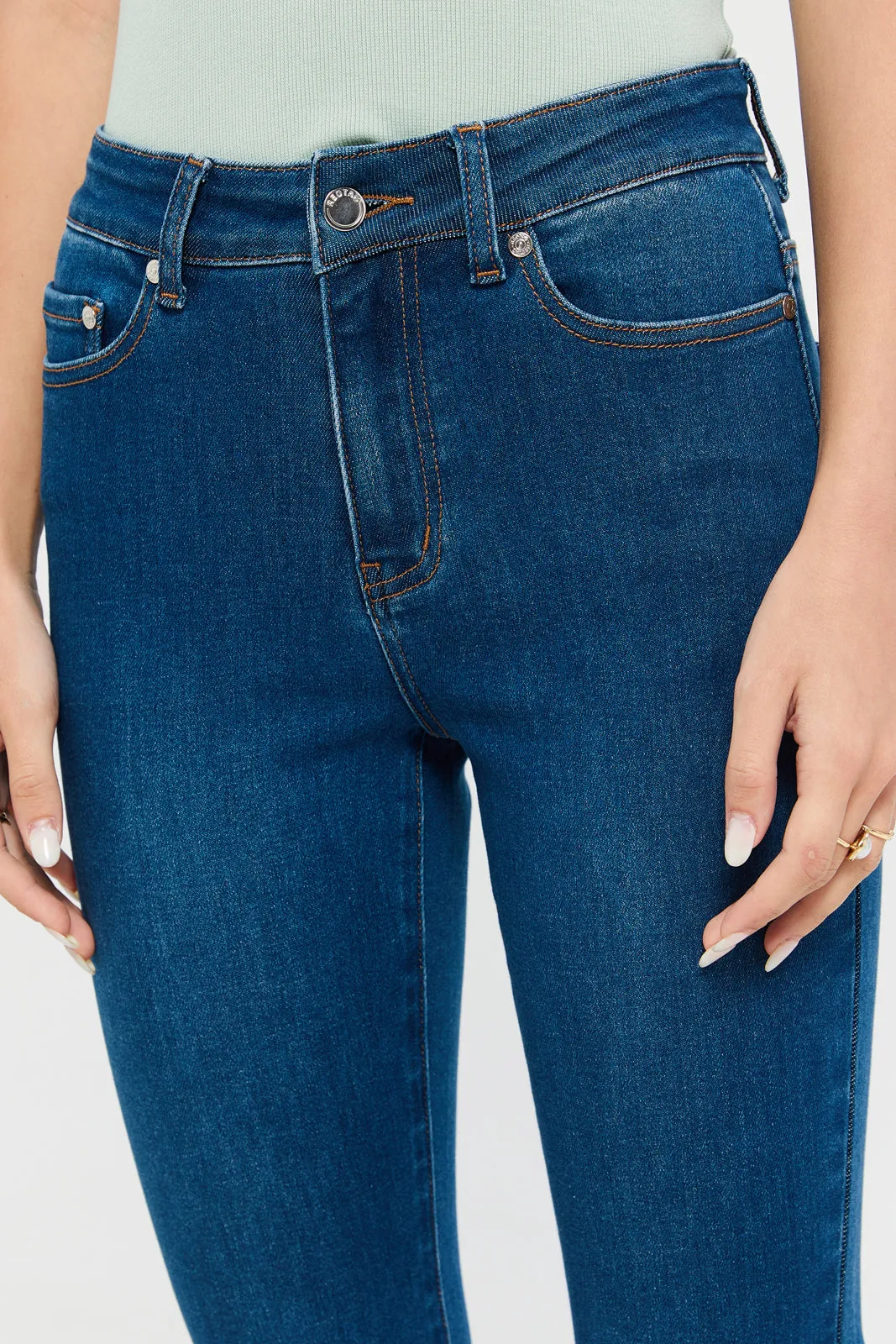 Women Blue Plain Mid Waist Flare Jeans sold by Redtag product image thumbnail 4