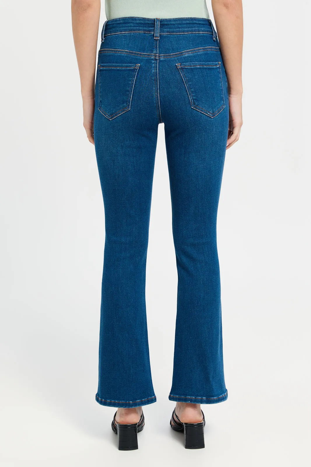 Women Blue Plain Mid Waist Flare Jeans sold by Redtag product image thumbnail 3