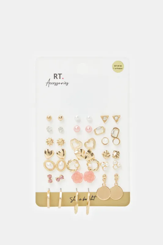 Women Gold Embellished Stud Set (21 Pair) sold by Redtag