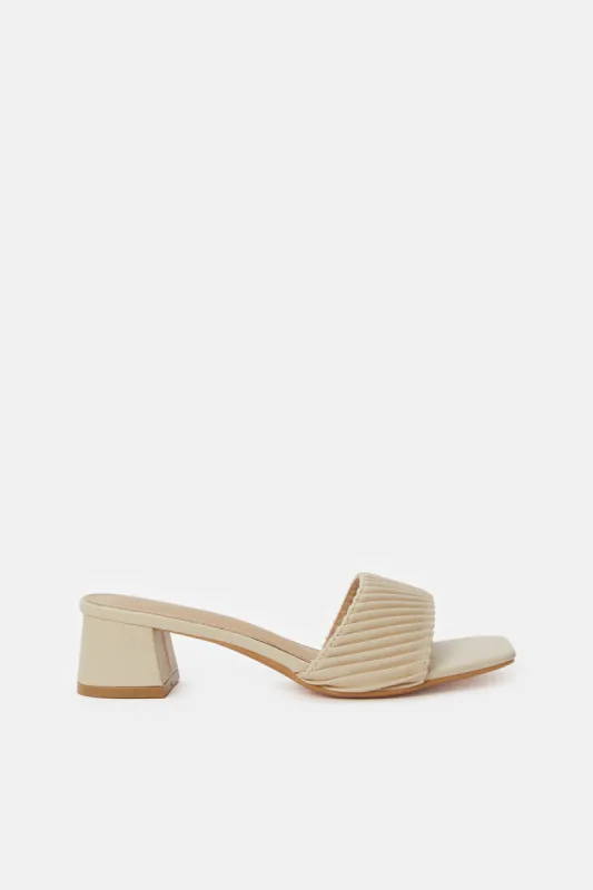 Women Beige Pleated Block Heel sold by Redtag