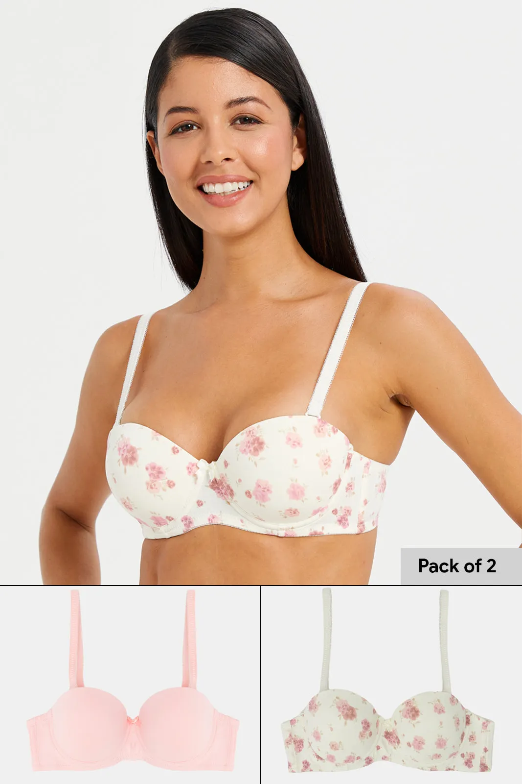 Women Pink And Beige Print Padded Balconette Bras (Pack of 2) sold by Redtag