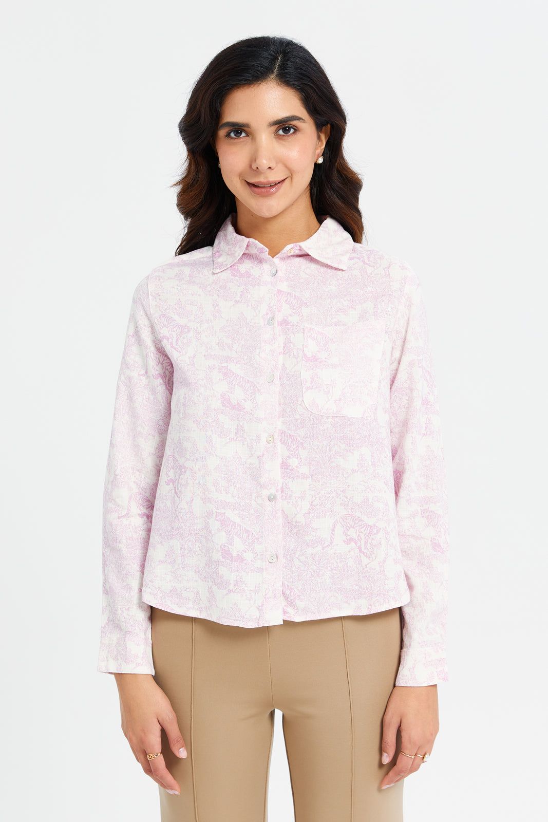 Women Pink And White Printed Shirt Blouse sold by Redtag