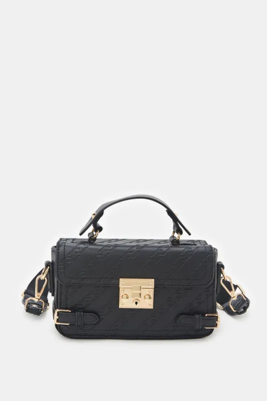 Women Black Embossed Cross Body Bag sold by Redtag